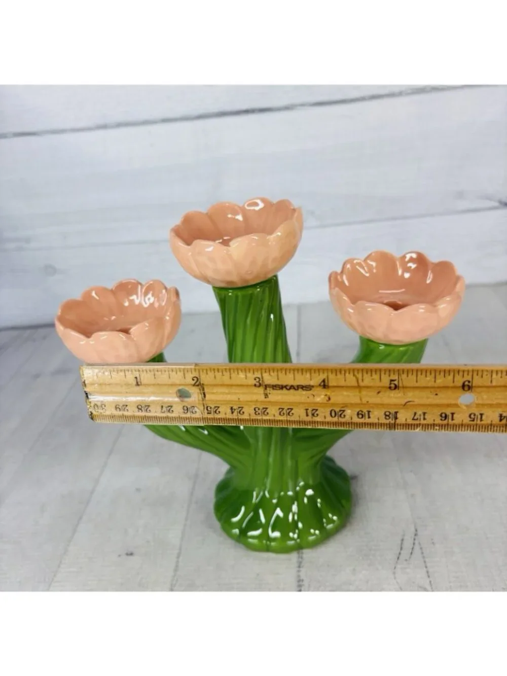 Threshold Target GREEN CACTUS Peach Flowers Ceramic Candle Holders Candelabra